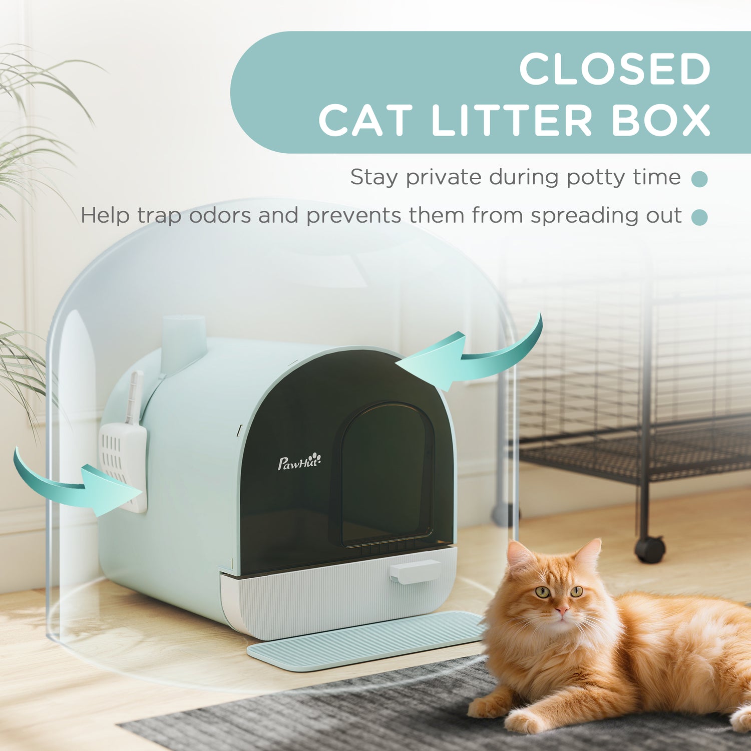 Fully Enclosed Cat Litter Box with Lid & Drawer Design, Covered Litter Box Anti-Leakage, Anti-Splashing, for Indoor Cats from Kitten to Adult, with Scoop & Mat, Easy Clean, Odor Control, Green