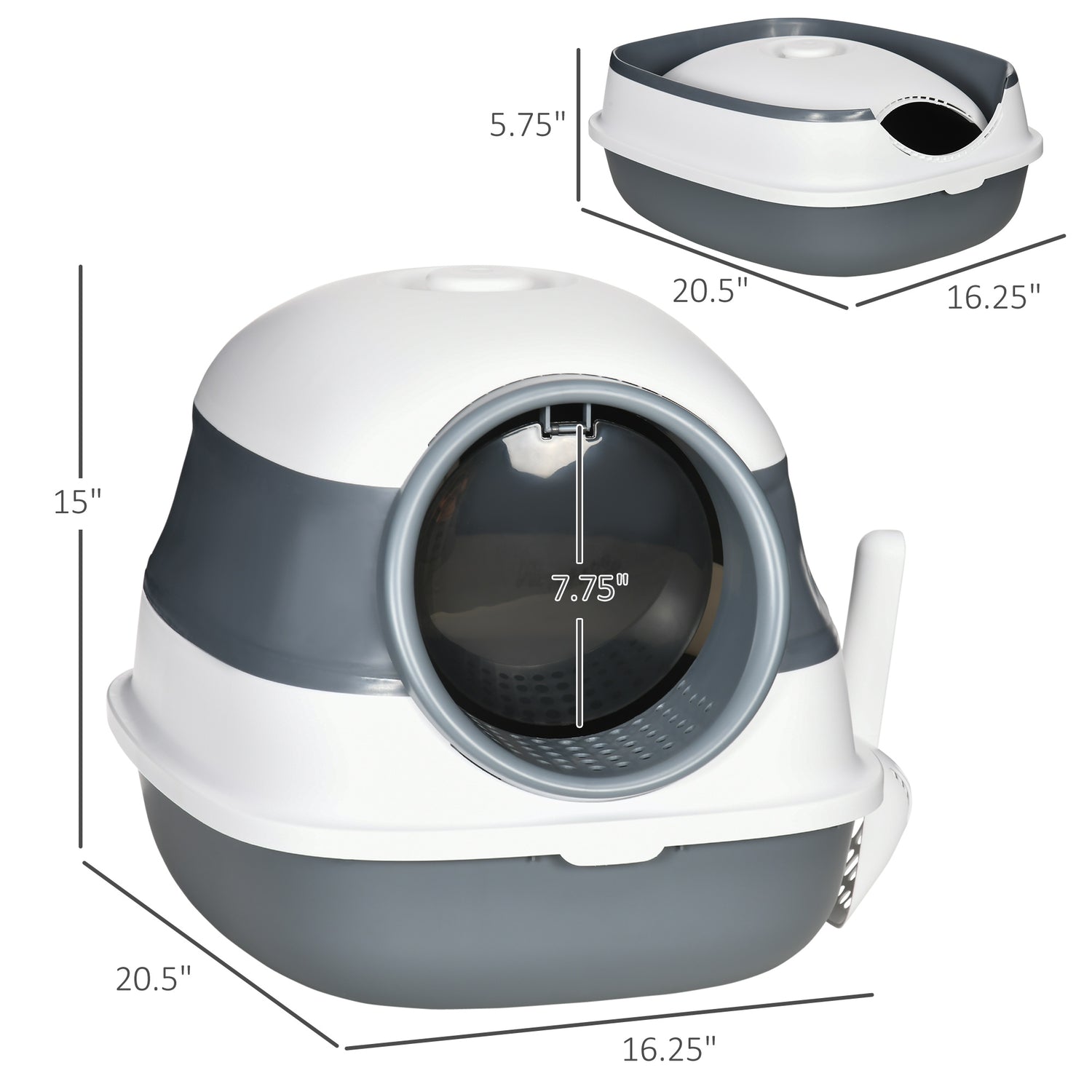 Dome Covered Cat Litter Box with Lid, White and Gray