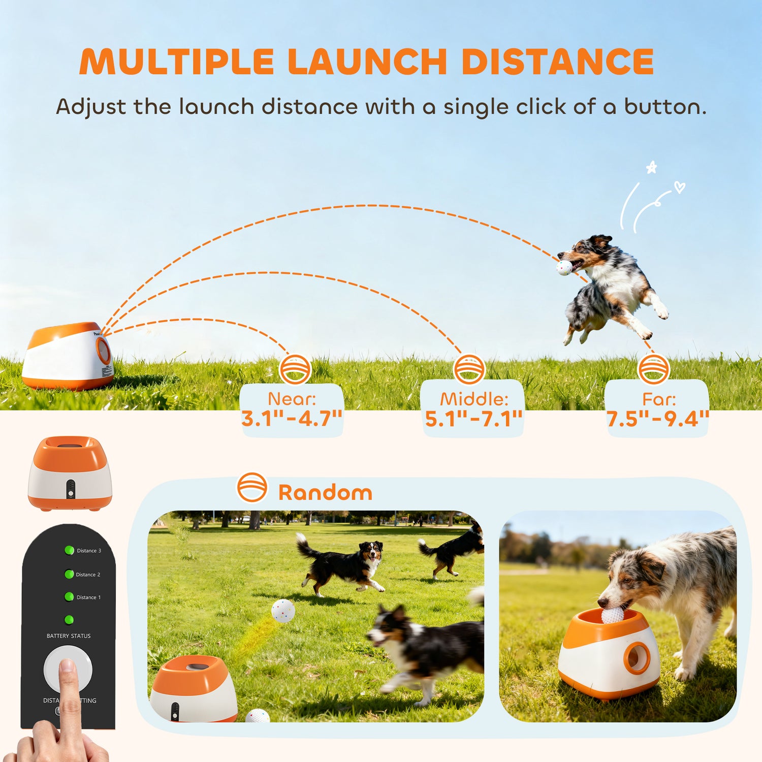 Automatic Dog Ball Launcher with 26-79 FT Distance, Automatic Ball Launcher for Medium and Large Dogs, Orange