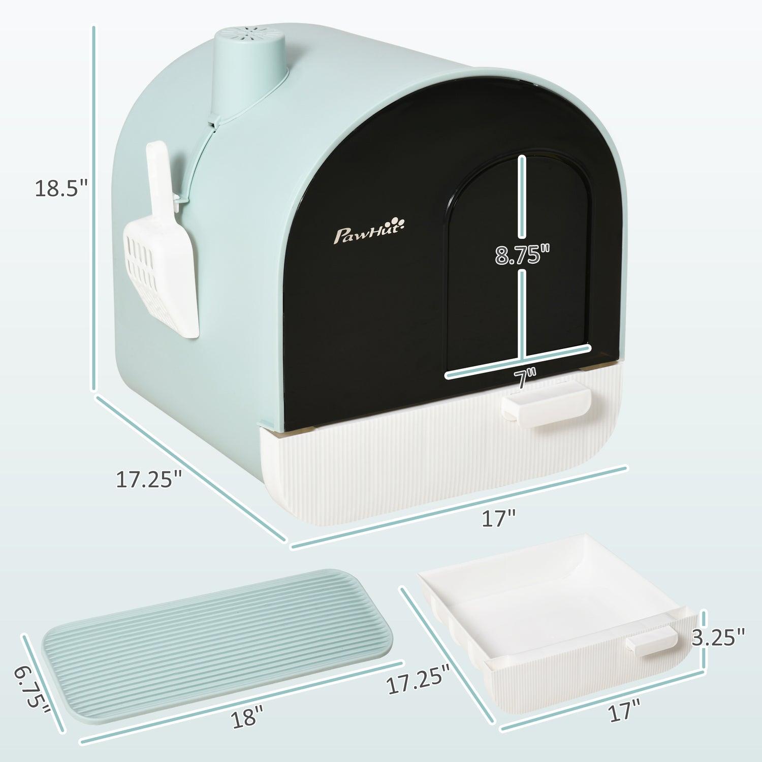 Fully Enclosed Cat Litter Box with Lid & Drawer Design, Covered Litter Box Anti-Leakage, Anti-Splashing, for Indoor Cats from Kitten to Adult, with Scoop & Mat, Easy Clean, Odor Control, Green