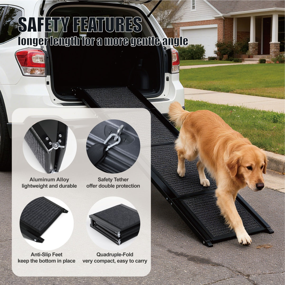 Dog Ramp For Car 65x17 Large Folding Pet Stair Ramps For Truck, SUV, With Non-Slip Surface, Up To 250LBS, Outdoor Dog Car Ramp For Medium Large Dogs, Portable Pet Steps