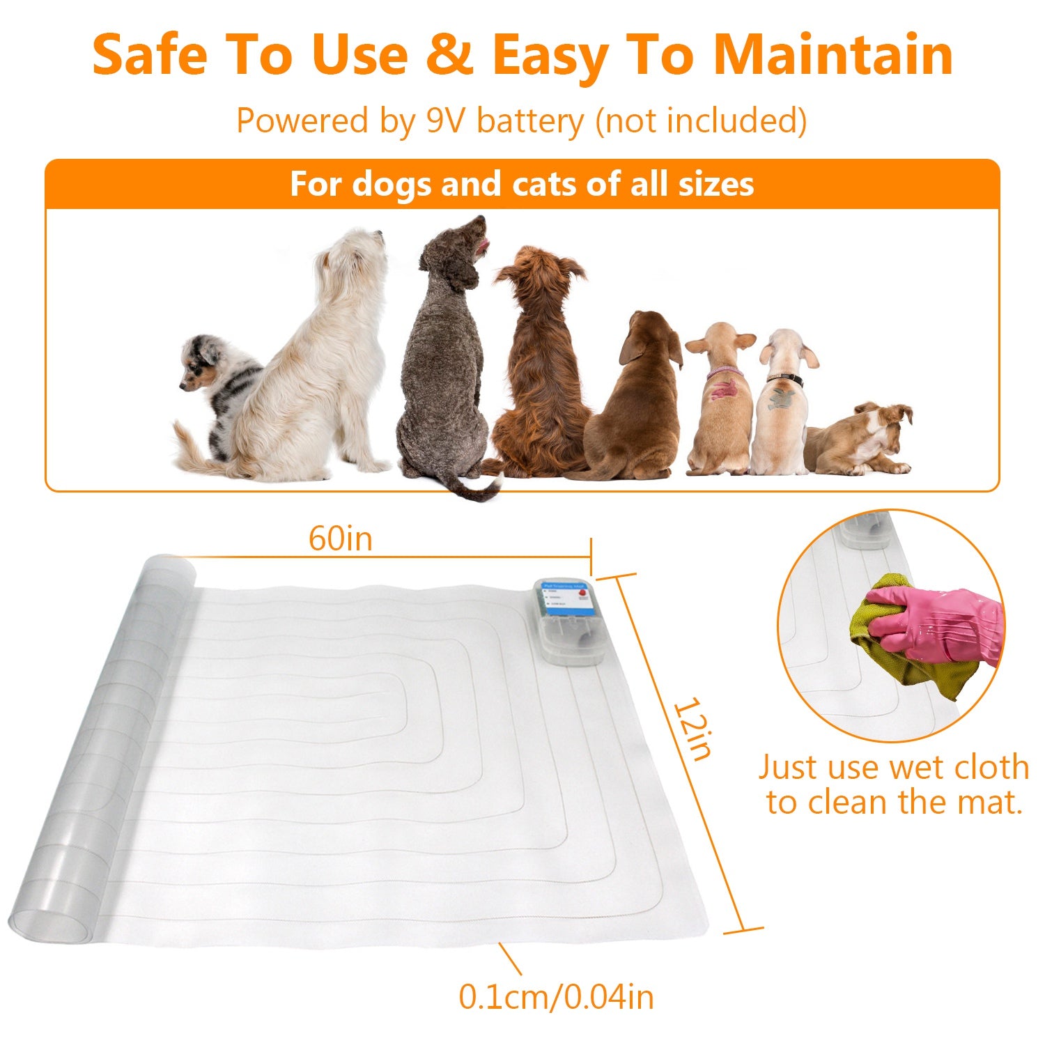 1Pc Electronic Pet Training Mat Indoor Safe Shock Training Pad For Dogs Cats Pet Barrier 60x12in With 3 Training Modes