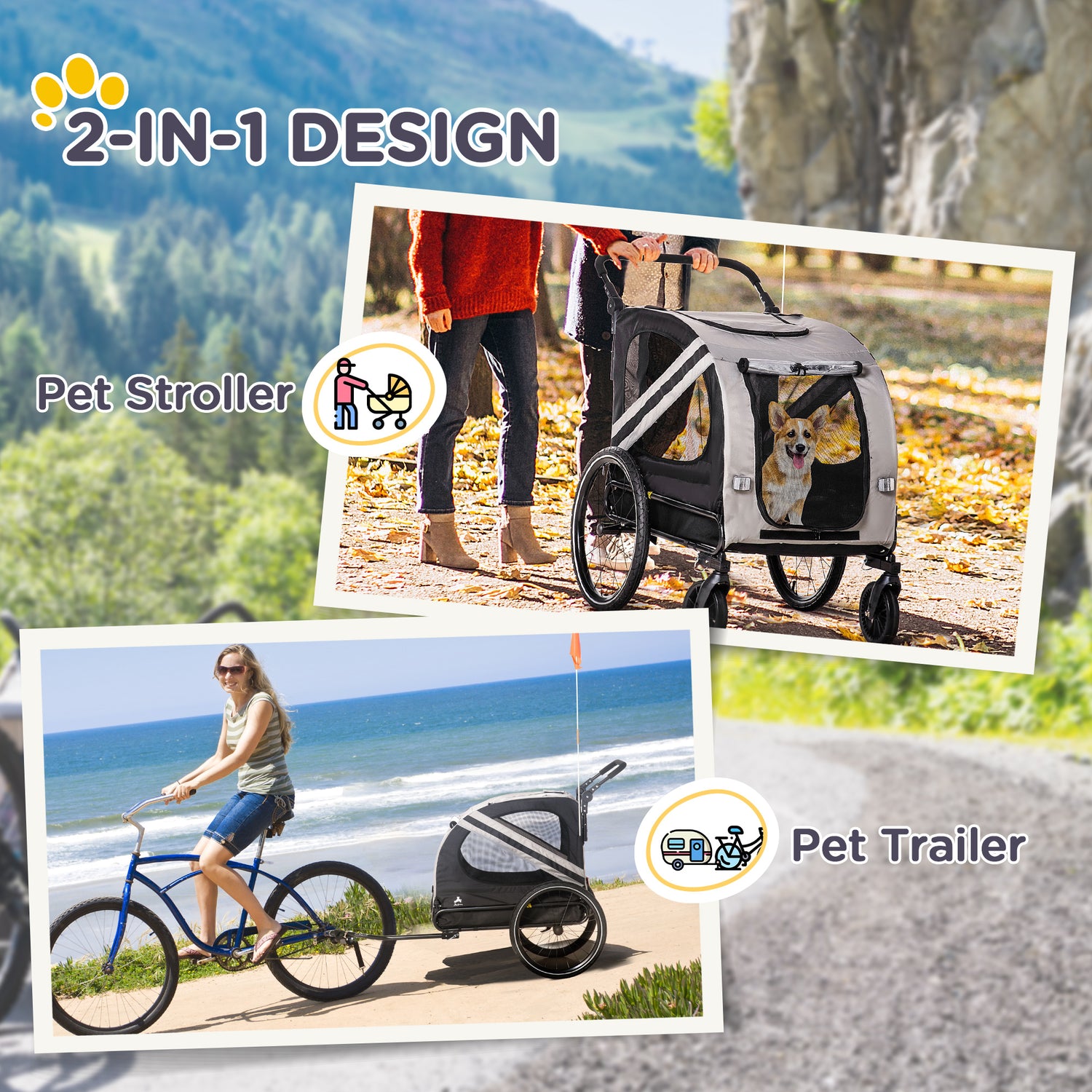 2-in-1 Pet Bike Trailer for Small Dogs