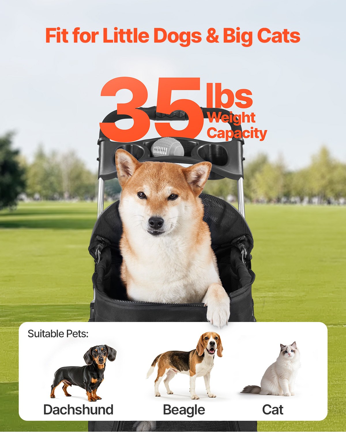 Pet Stroller Foldable 4 Wheels Dog Stroller Detachable Carrier Up To 35lbs