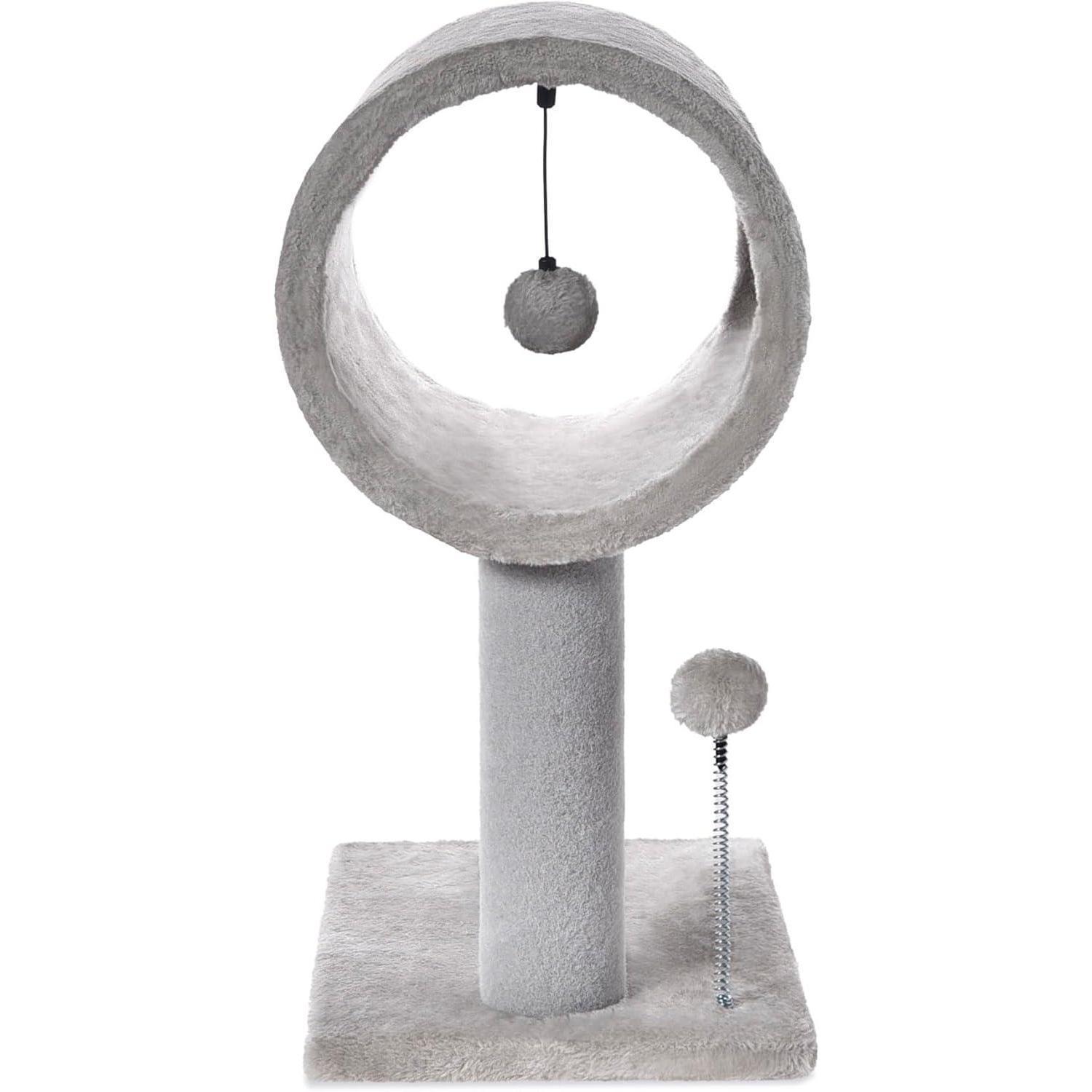 Gray Indoor Cat Tree With Hanging Ball 20.5Cat Tree With Tunnel Bed And Scratching Post Cat Tower