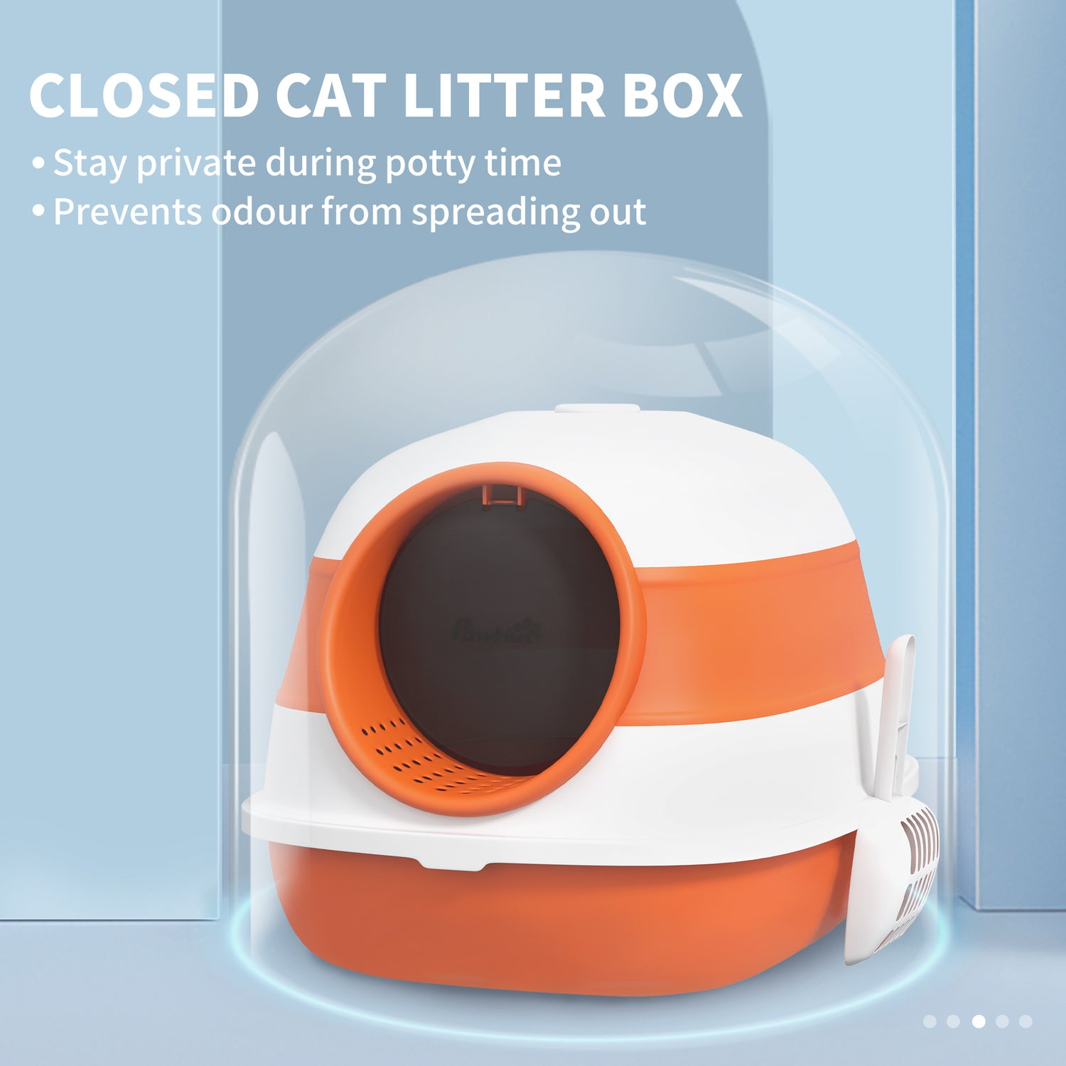 Dome Covered Cat Litter Box with Lid, White and Orange