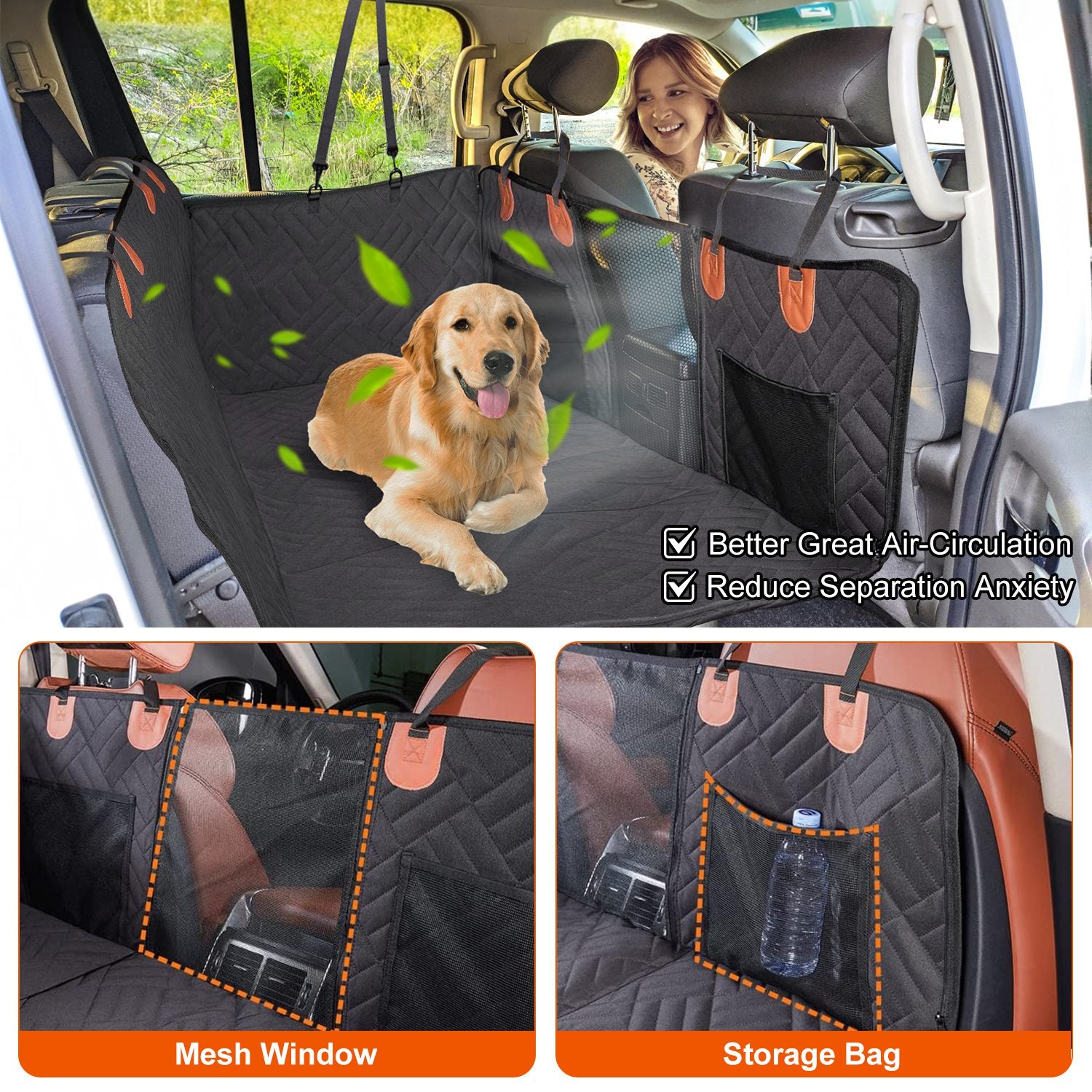 1Pc Dog Car Seat Cover For Back Seat Waterproof Oxford Cloth Seat Cover Hammock Non-Slip Scratchproof Back Seat Extender With Side Flap Mesh Window Storage Bag For Car SUV Truck