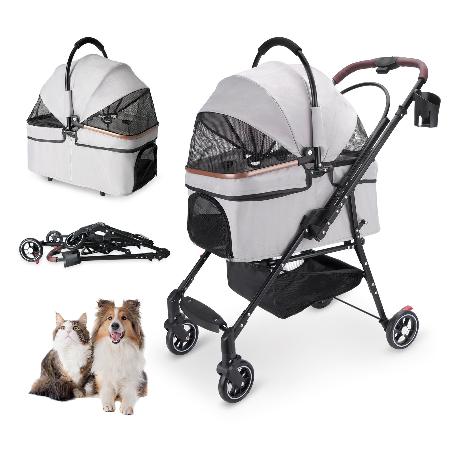 Foldable Pet Stroller For Small Dogs & Cats